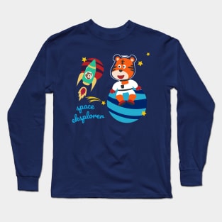 Space tiger or astronaut in a space suit with cartoon style. Long Sleeve T-Shirt